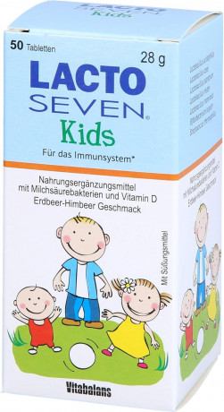 Lacto Seven Kids 50st, Уникальный состав из семи различных штаммов Пробиотик + Витамин D3 для иммунной системы, жевательные таблетки с фруктовым вкусом, 50шт