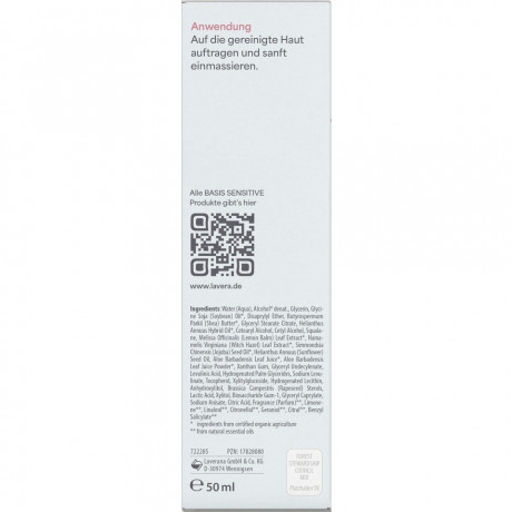 LAVERA Basis Sensitiv Reichhaltige Feuchtigkeitscreme, 50 ml, Лавера Крем для лица питательный увлажняющий, био-алоэ вера и масло ши, для сухой кожи, 50 мл