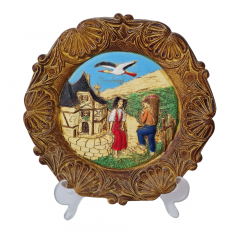 Тарелка декоративная винтажная Depose &quot;Сельская жизнь&quot;, резьба по дереву, 24 см, Германия, 1960-70гг.