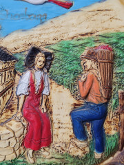 Тарелка декоративная винтажная Depose &quot;Сельская жизнь&quot;, резьба по дереву, 24 см, Германия, 1960-70гг.