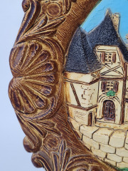 Тарелка декоративная винтажная Depose &quot;Сельская жизнь&quot;, резьба по дереву, 24 см, Германия, 1960-70гг.