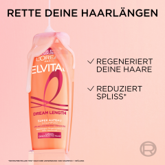 L'Oreal Paris Elvital Super Aufbau Dream Length Shampoo, 400 ml, Восстанавливающий шампунь с растительными протеинами и касторовым маслом для длинных повреждённых волос, 400 мл