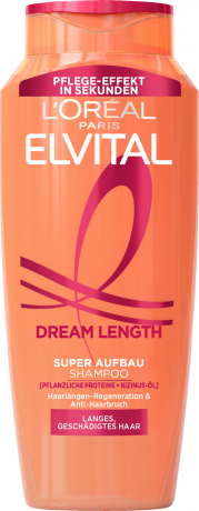 L'Oreal Paris Elvital Super Aufbau Dream Length Shampoo, 400 ml, Восстанавливающий шампунь с растительными протеинами и касторовым маслом для длинных повреждённых волос, 400 мл
