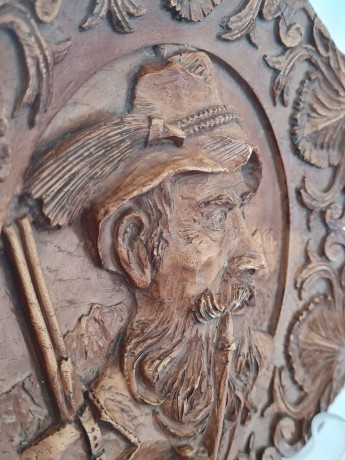 German Wood Винтажное деревянное панно "Охотник", ручная работа, 23см, Германия 1950-60гг.