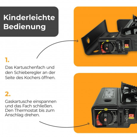 ZMC ZMC Gaskocher Doppel Kartuschenkocher Gaskocher 2 Flammig + 8x Gaskartuschen 227g, (mit automatische Piezo-Zundung Warmeleistung: 2,3KW), Outdoor Gas Campingkocher 2Fach Gasherd Ofen Butan Kochfeld Gas Kocher  Газовая плита ZMC с двумя картриджами, га