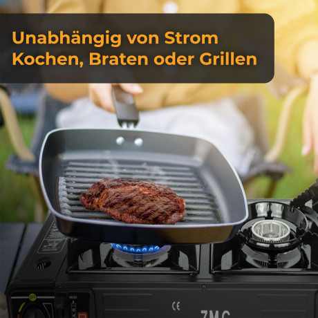 ZMC ZMC Gaskocher Doppel Kartuschenkocher Gaskocher 2 Flammig + 8x Gaskartuschen 227g, (mit automatische Piezo-Zundung Warmeleistung: 2,3KW), Outdoor Gas Campingkocher 2Fach Gasherd Ofen Butan Kochfeld Gas Kocher  Газовая плита ZMC с двумя картриджами, га