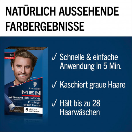 Schwarzkopf MEN Perfect 60, 10st, Средне-коричневый, мужская краска от седины 5 минут, Набор 10 упаковок 