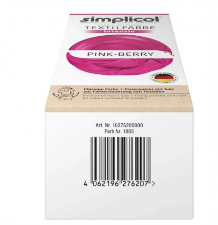 Simplicol Textilfarbe intensiv Pink-Berry  Краска для ткани розовая Pink-Berry интенсивная, жидкая, для стиральной машины 40 , 150 мл + фиксатор 400 г