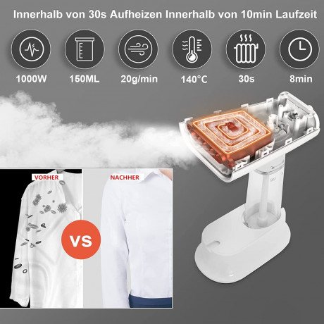 EUGAD EUGAD Dampfburste, 1000 W, Dampfglatter Steamer mit Dampfburste 150 ml  Паровая щетка EUGAD, 1000 Вт, отпариватель с паровой щеткой 150 мл