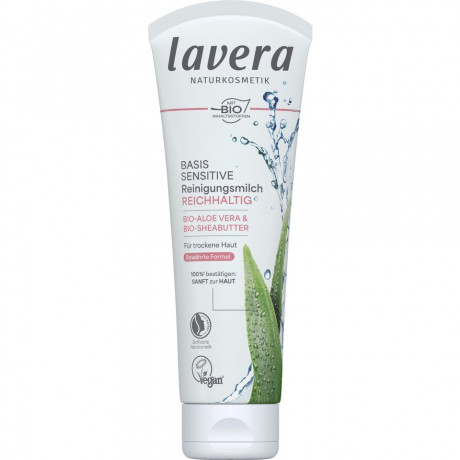 LAVERA Basis Sensitiv Reinigungsmilch, 125 ml, Лавера Очищающее молочко для лица, био-алоэ вера и жожоба, мягкое очищение, 125 мл
