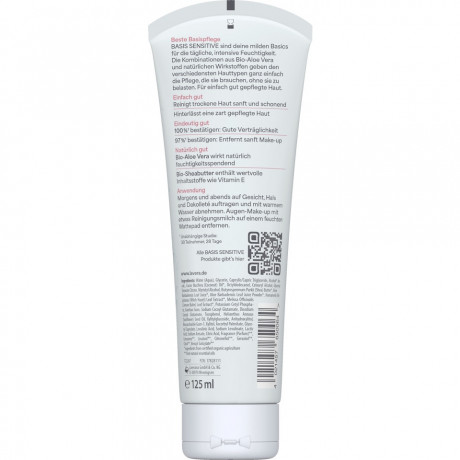LAVERA Basis Sensitiv Reinigungsmilch, 125 ml, Лавера Очищающее молочко для лица, био-алоэ вера и жожоба, мягкое очищение, 125 мл