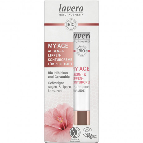 LAVERA MY AGE Augen- & Lippenkonturcreme, 15 ml, Лавера Крем для контура глаз и губ для зрелой кожи, био-гибискус и растительные церамиды, 15 мл