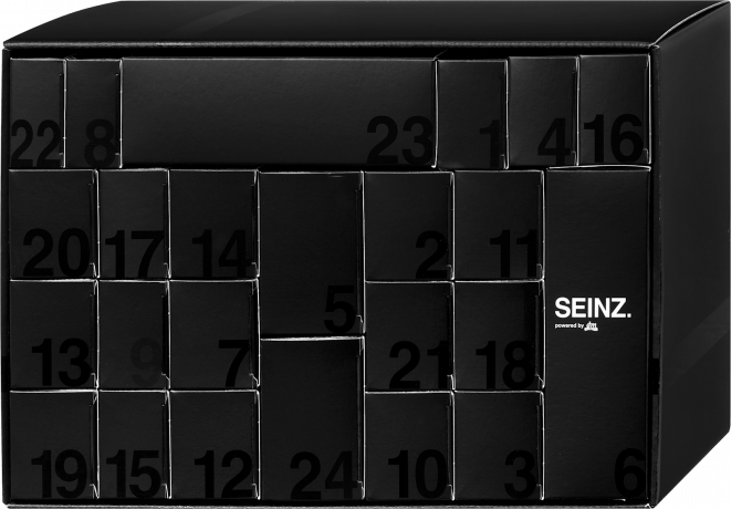 SEINZ. MERRY XMAS Adventskalender 2026 fuer Maenner, 22 Pflege- und Duftprodukte, Socken und Autoduft, SEINZ. Адвент-календарь 2026 для мужчин с уходом для лица, тела и волос, ароматами, носками и ароматизатором для автомобиля, 24 сюрприза