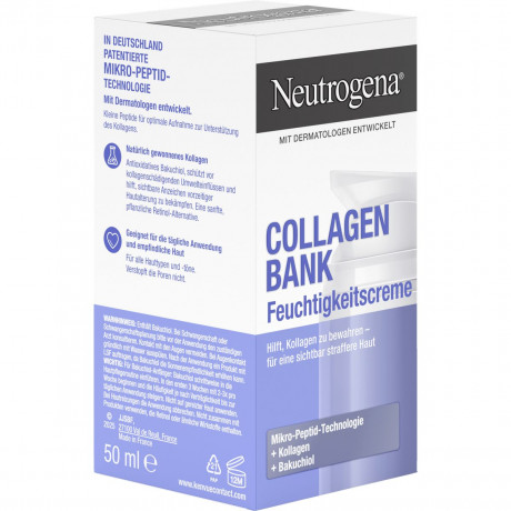 Neutrogena Collagen Bank Feuchtigkeitscreme, 50 ml, Neutrogena Collagen Bank Увлажняющий крем с бакучиолом, микро-пептидами и коллагеном, 50 мл
