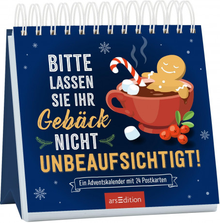 Postkarten-Adventskalender 2026 Bitte lassen Sie Ihr Gebaeck nicht unbeaufsichtigt, настольный адвент-календарь с 24 открытками