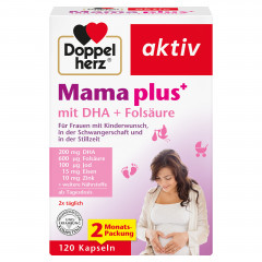 Doppelherz Mama plus, 120 Kapseln, 153,6 g, Витаминно-минеральный комплекс с DHA, фолиевой кислотой 600 мкг, железом и йодом для планирования беременности, беременности и грудного вскармливания, 120 капсул, 153,6 г