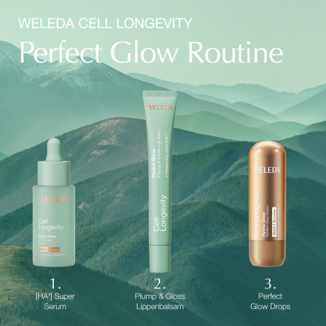 WELEDA Cell Longevity Hydra Glow Plump & Gloss Lip Balm, 12 ml, Бальзам для губ Hydra Glow Plump & Gloss с гиалуроновой кислотой HA7 и глянцевым финишем, 12 мл