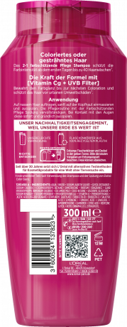 L'Oreal Paris Elvital Color Glanz 2in1 Farbschutz Pflege Shampoo, 300 ml, Шампунь и кондиционер 2 в 1 для окрашенных волос с витамином Cg и UVB-фильтром, защита цвета и блеска, 300 мл