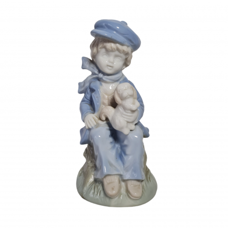 Статуэтка винтажная Gerold Bavaria "Мальчик с собакой", фарфор, 16.5 х 8 см, Германия, 1960-70гг.