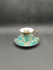 Кофейные пары винтажные Bayreuth &quot;Шпайерский собор&quot;, в бирюзово-золотых тонах, фарфор, 2 шт., Германия, 1960-70гг.