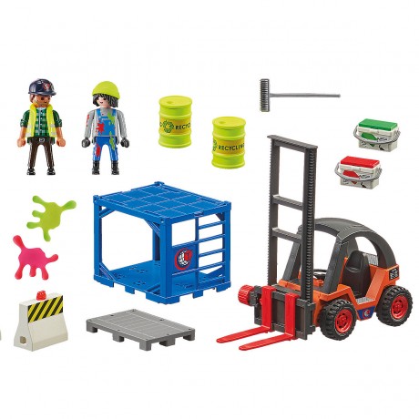 PLAYMOBIL 2er Set: 70769 Grosses Containerschiff mit Zollboot + 70772 Gabelstapler mit Fracht Набор из 2 предметов: 70769 Большой контейнеровоз с таможенной лодкой + 70772 Вилочный погрузчик с грузом