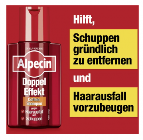 Alpecin Doppel Effekt Coffein-Shampoo, Шампунь для волос двойного действия от Перхоти и Выпадения Волос с Экстрактом Кофеина 200 мл