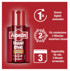 Alpecin Doppel Effekt Coffein-Shampoo, Шампунь для волос двойного действия от Перхоти и Выпадения Волос с Экстрактом Кофеина 200 мл