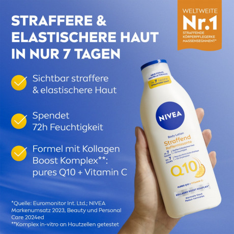 NIVEA Q10 Straffende Bodylotion, 250 ml, Нивеа Лосьон для тела подтягивающий, коэнзим Q10 и витамин C, эластичность за 7 дней, 72ч увлажнение, 250 мл
