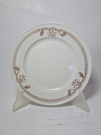 Набор тарелок винтажных Sarreguemines France, белый фарфор с коричневым цветочным декором, 6шт x 21 x 2,5 см, Франция, 1960-70гг.