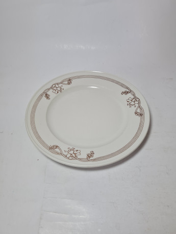 Набор тарелок винтажных Sarreguemines France, белый фарфор с коричневым цветочным декором, 6шт x 21 x 2,5 см, Франция, 1960-70гг.