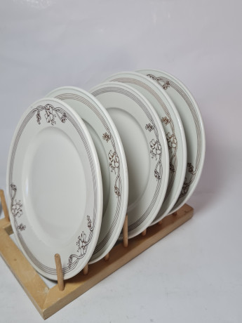 Набор тарелок винтажных Sarreguemines France, белый фарфор с коричневым цветочным декором, 6шт x 21 x 2,5 см, Франция, 1960-70гг.