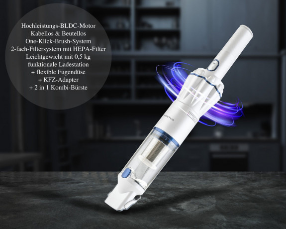 Genius Genius Akku-Handstaubsauger Invictus One 1.0, 90,00 W, beutellos, 11-tlg Handsauger beutellos kabellos Weiss Беспроводной ручной пылесос Genius Invictus One 1,0, 90,00 Вт, без мешка, ручной пылесос, 11 предметов, без мешка, беспроводной