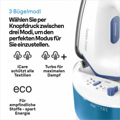 Braun Braun Dampfbugelstation CareStyle Compact IS2143BL, 1500 ml Wassertank, blau, max. Dampfmenge 420g/min, Ruckwartsbugeln uber Knopfe  Паровая гладильная станция Braun CareStyle Compact IS2143BL, резервуар для воды 1500 мл, синий, максимальное количес
