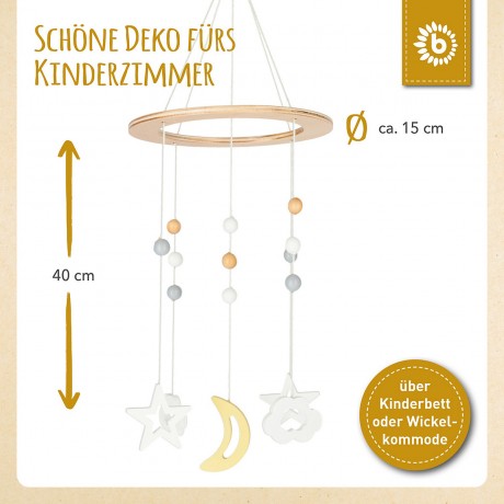 bieco Baby Mobile Holz Einschlafhilfe Baby Deko Zimmer Holzmobile fur Kinderbett O15cm Mobiles Детский мобильный деревянный спальный аппарат для детской комнаты в стиле деко деревянный мобильный телефон для детской кроватки O15cm мобильные телефоны