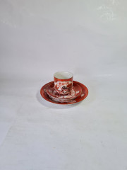 Чайное трио винтажное, фарфор с ярким декором в японском стиле, 8 x 6 см / 11 см / 15 см, Япония, 1960-70гг.