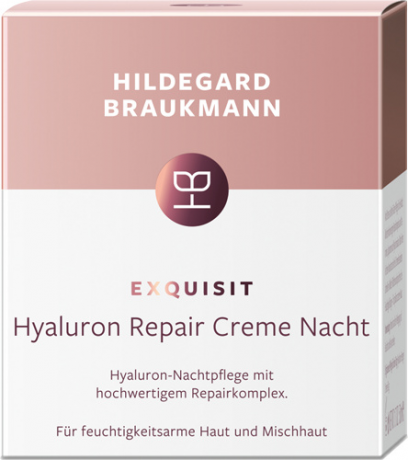 Hildegard Braukmann EXQUISIT Hyaluron Repair Creme Nacht, 50 ml, Hildegard Braukmann ночной крем для лица с гиалуроновой кислотой, для зрелой и обезвоженной кожи, для женщин, 50 мл