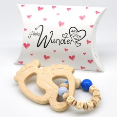 glucksWunder Holz Greifling Beissring Babyfusschen Buche personalisiert mit Name in Geschenkverpackung Деревянное кольцо для прорезывания зубов детские ножки бук персонализированное с именем в подарочной коробке