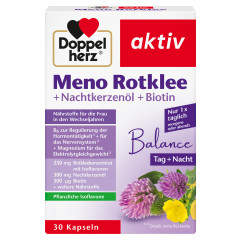 Doppelherz Meno Rotklee + Nachtkerzenoel + Biotin, 30 Kapseln, 34,4 g, Комплекс для женщин в период менопаузы с изофлавонами красного клевера, маслом примулы вечерней и биотином для кожи, 30 капсул, 34,4 г