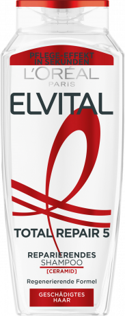 L'Oreal Paris Elvital Total Repair 5 Reparierendes Shampoo, 300 ml, Восстанавливающий шампунь для повреждённых волос, укрепление структуры, мягкость и блеск, 300 мл