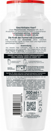 L'Oreal Paris Elvital Total Repair 5 Reparierendes Shampoo, 300 ml, Восстанавливающий шампунь для повреждённых волос, укрепление структуры, мягкость и блеск, 300 мл