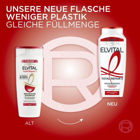 L'Oreal Paris Elvital Total Repair 5 Reparierendes Shampoo, 300 ml, Восстанавливающий шампунь для повреждённых волос, укрепление структуры, мягкость и блеск, 300 мл