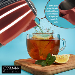 KESSMANN MICHELINO KESSMANN MICHELINO Wasserkocher Edelstahl 1,8 L Abschaltautomatik elektrischer Kettle 2 Teeglaser rot, 1.8 l, 1800,00 W, Wasseraufbereiter Schnelles aufheizen Wasser heizen kochen Aufwarmen  Чайник KESSMANN MICHELINO нержавеющая сталь 1