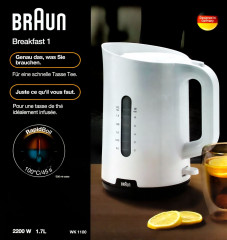 Braun Braun Wasserkocher WK1100WH Wasserkocher weiss/schwarz 1,7L, 2200 Watt  Чайник Braun WK1100WH чайник белый/черный 1,7 л, 2200 Вт