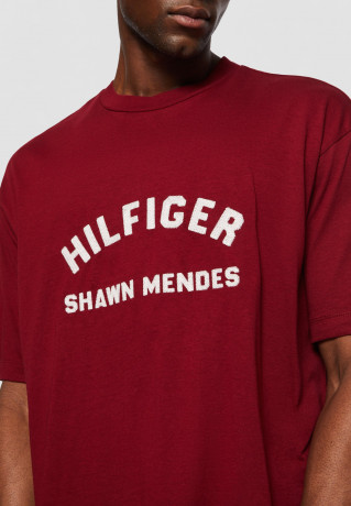 Tommy Hilfiger TOMMY HILFIGER X SHAWN MENDES ARCHIVE TEE UNISEX Print T-shirt rouge ФУТБОЛКА TOMMY HILFIGER X SHAWN MENDES ARCHIVE UNISEX Футболка с принтом румяна