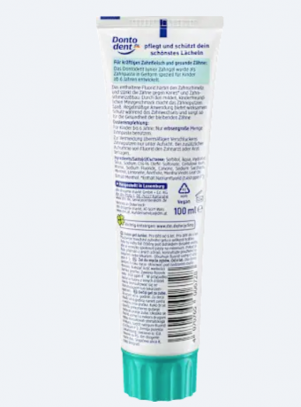 Dontodent Zahnpasta Zahngel Smile Hey Junior, 100 ml Зубная паста Dontodent Junior 6+ для детей от 6-ти лет, c легким мятным вкусом 100 мл