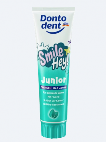 Dontodent Zahnpasta Zahngel Smile Hey Junior, 100 ml Зубная паста Dontodent Junior 6+ для детей от 6-ти лет, c легким мятным вкусом 100 мл