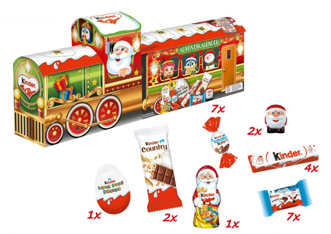 Kinder Mix Adventskalender 3D-Zug 226g х 2stk, Киндер Адвент-календарь 2024 "Рождественский экспресс", 24 сладких сюрприза, 226 грамм х 2 упаковки