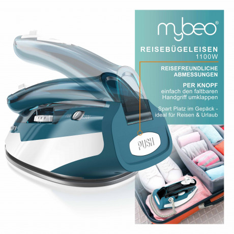 MyBeo MyBeo Reisebugeleisen, faltbares Bugeleisen 1100 W, mit Dampf, Edelstahl Gleitsohle Дорожный утюг MyBeo, складной утюг, 1100 Вт, с паром, скользящая подошва из нержавеющей стали
