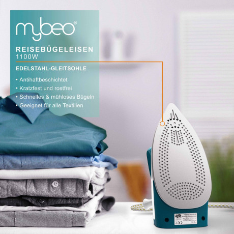 MyBeo MyBeo Reisebugeleisen, faltbares Bugeleisen 1100 W, mit Dampf, Edelstahl Gleitsohle Дорожный утюг MyBeo, складной утюг, 1100 Вт, с паром, скользящая подошва из нержавеющей стали