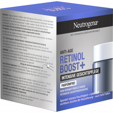 Neutrogena Retinol Boost+ Intensive Gesichtspflege, 50 ml, Neutrogena Retinol Boost+ Интенсивный крем для лица с чистым ретинолом без отдушки, 50 мл
